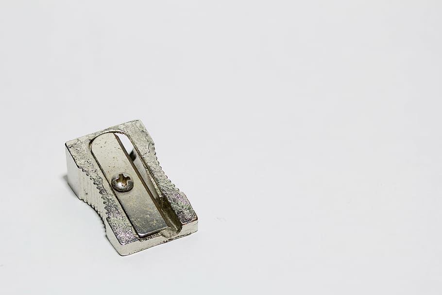 gray steel pencil sharpener, object, grinder, office, school HD wallpaper