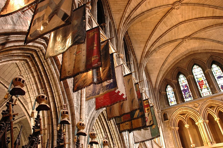 cathedral, church, flags, christian, ireland, architecture, HD wallpaper