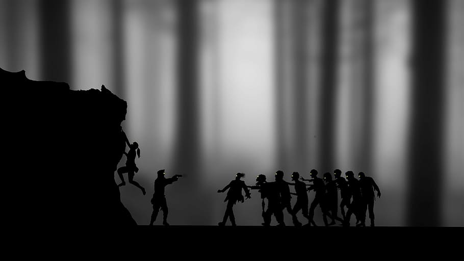 silhouette of group of people illustration, zombies, girl, boy, HD wallpaper