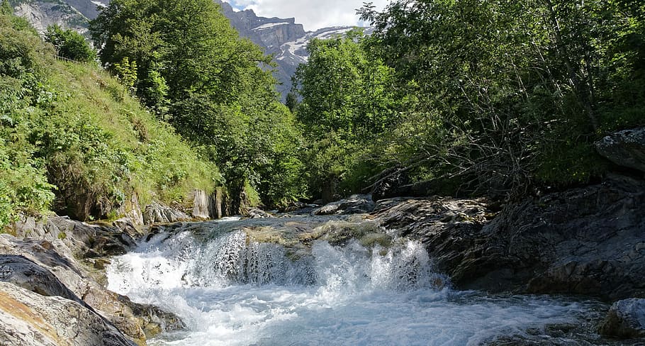 Waterfall, Mountain Stream, Rapids, landscape, wild, nature HD wallpaper