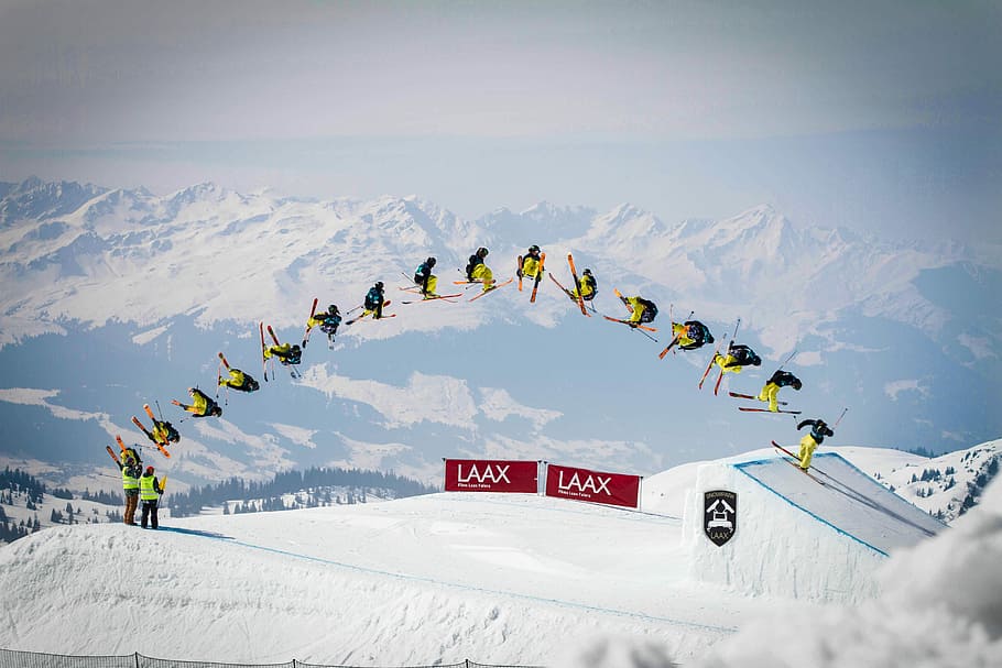 DUB10, person performing stunts on mountain with snow, skiing, HD wallpaper