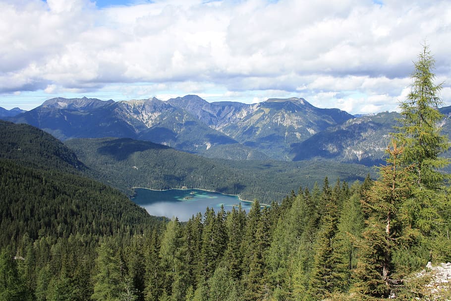 Eibsee, Forest, Mountains, Landscape, nature, no people, day HD wallpaper