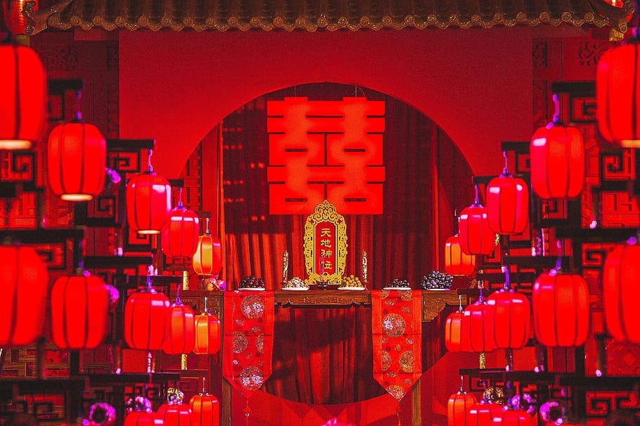 chinese wedding, chinese style, red, lighting equipment, chinese lantern, HD wallpaper