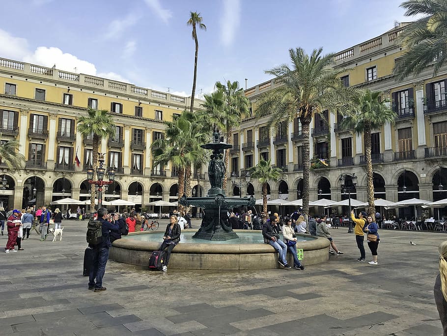 barcelona, placa, spring, fountain, town Square, architecture HD wallpaper