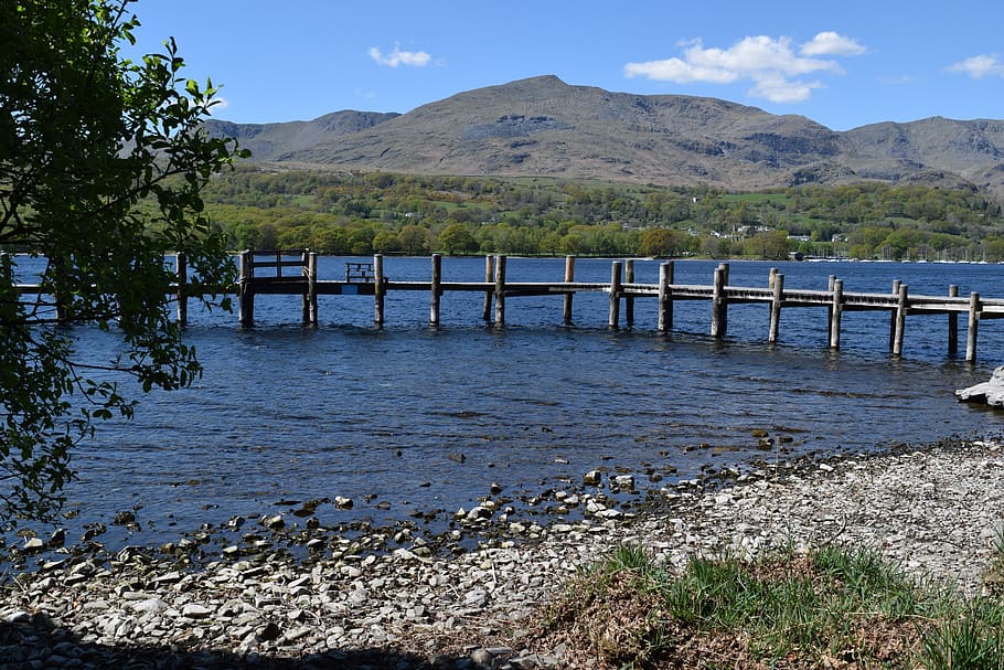 mountain, jetty, water, scenics - nature, sky, beauty in nature HD wallpaper