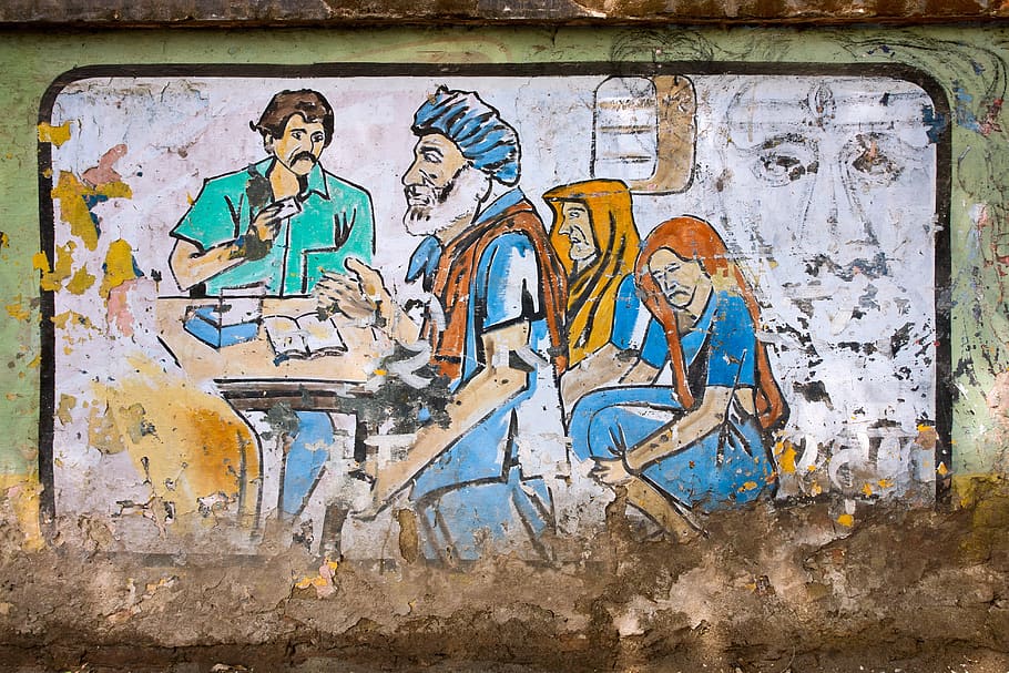 wall, decoration, old, paint, rustic, retro, outside, india HD wallpaper