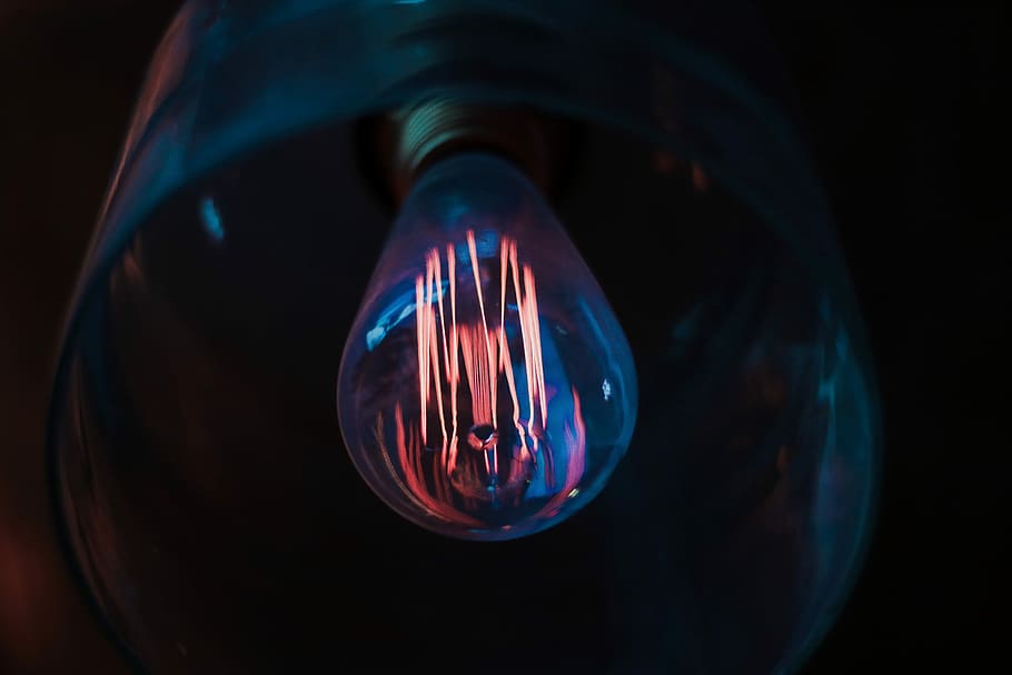 clear lightbulb, closeup photo of light bulb, neon, dark, lamp HD wallpaper