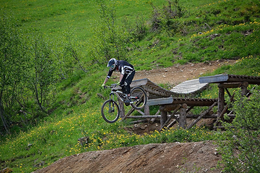 Human, Person, Sport, Bike, bike park, obstacle, jump, action