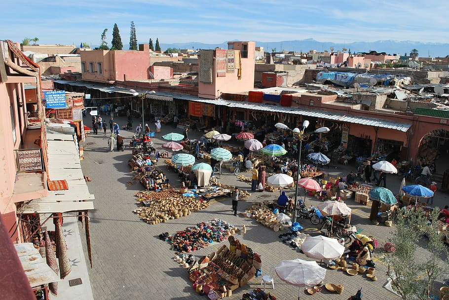 Marrakech, Souk, Morocco, large group of people, day, incidental people HD wallpaper
