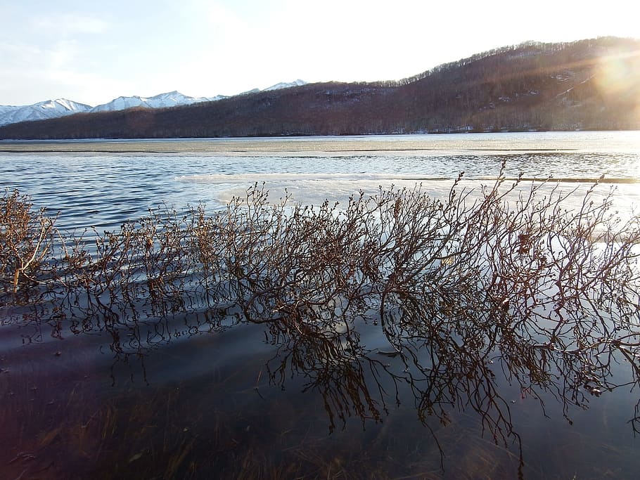 spring, lake, ice, mountains, sky, clouds, nature, trees, landscape HD wallpaper
