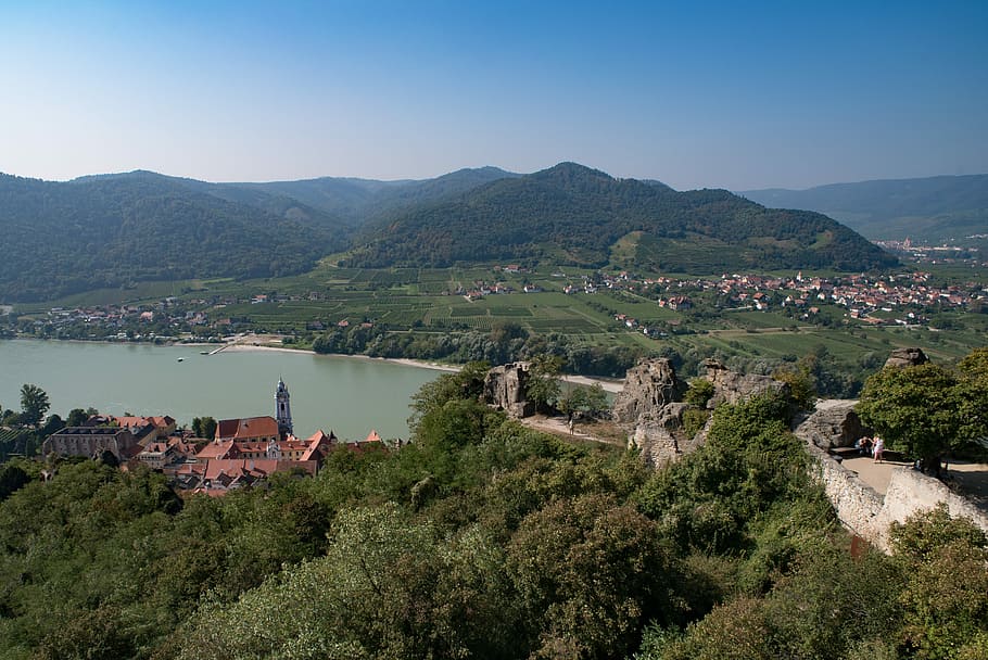Landscape, River, Nature, Sky, Forest, danube, wachau, ruin HD wallpaper