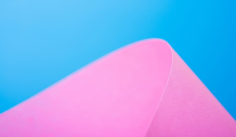 pink paper against blue background, wave, curve, pink color HD wallpaper