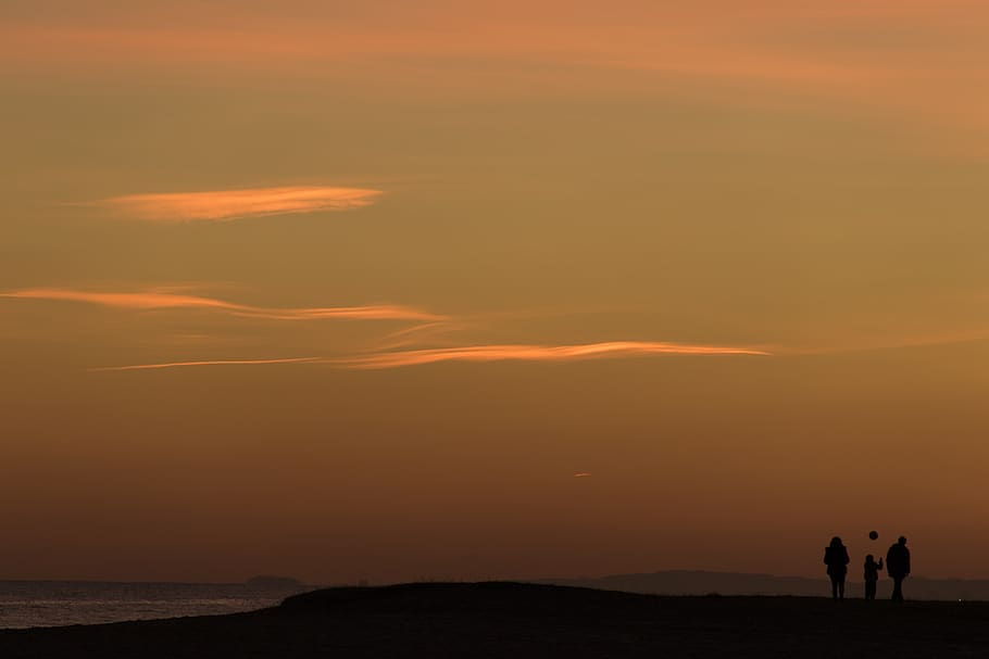 sunset, dawn, sky, open air, clouds, silhouette, horizon, orange sky HD wallpaper