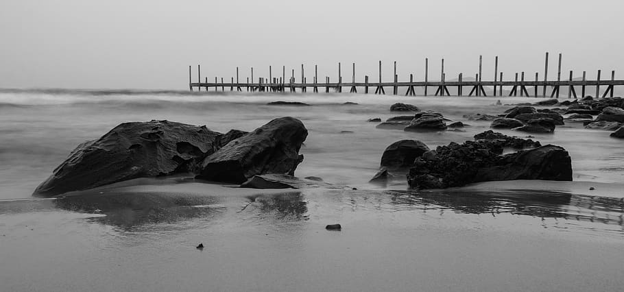 pier, pebble, beach, evening, sky, side, roller, island, paradise HD wallpaper