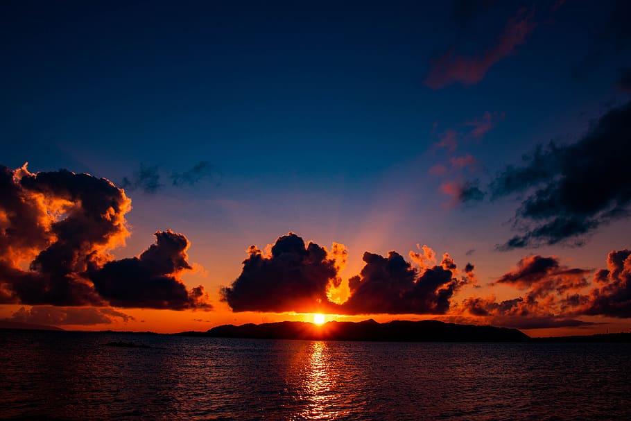 HD wallpaper: sea, sunset, japan, sky, at dusk, romantic, natural ...