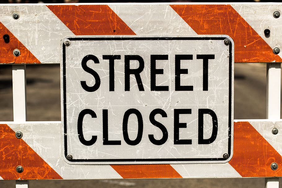 street, closed, construction, text, communication, sign, western script HD wallpaper