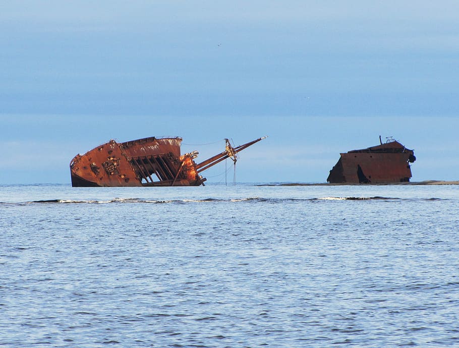 Port, Cartier, Shipwreck, Canada, Quebec, rust, ocean, beached