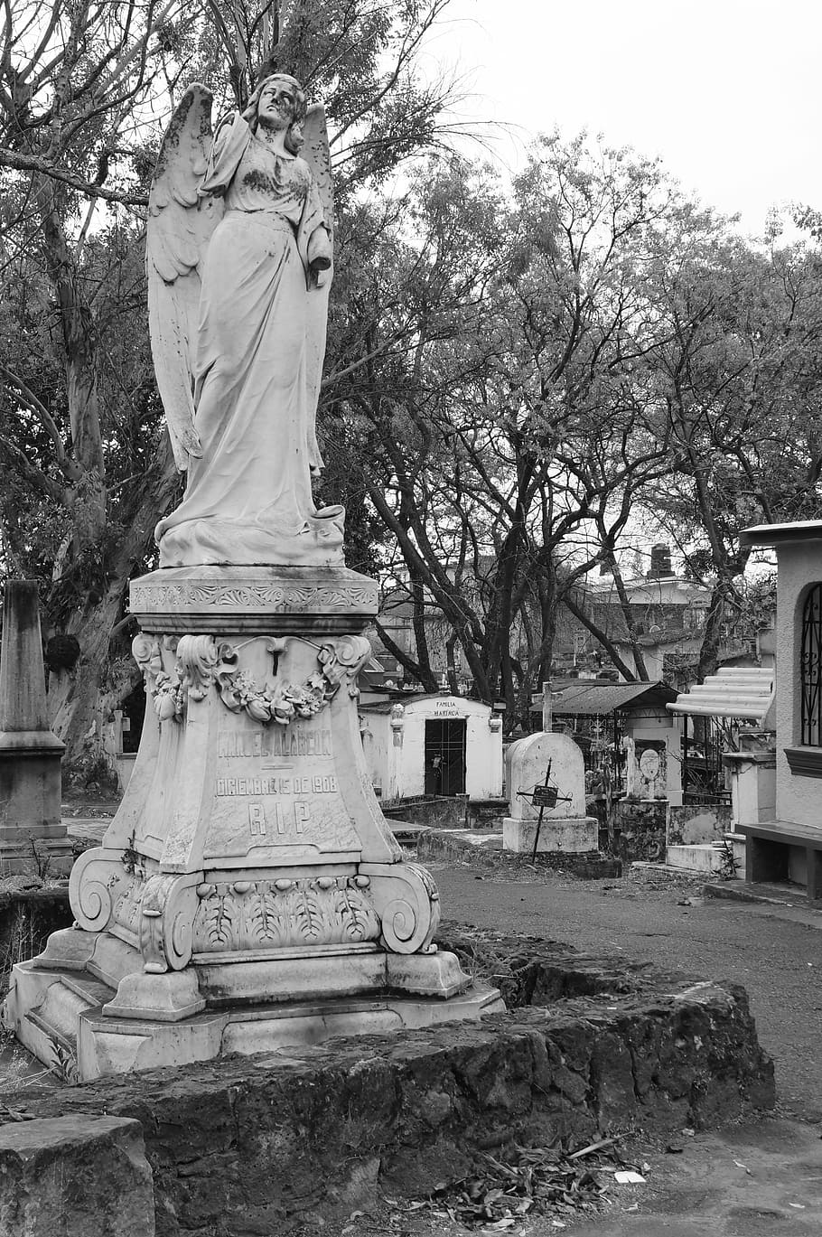 graves, cemetery, it headstone, tree, sculpture, human representation, HD wallpaper