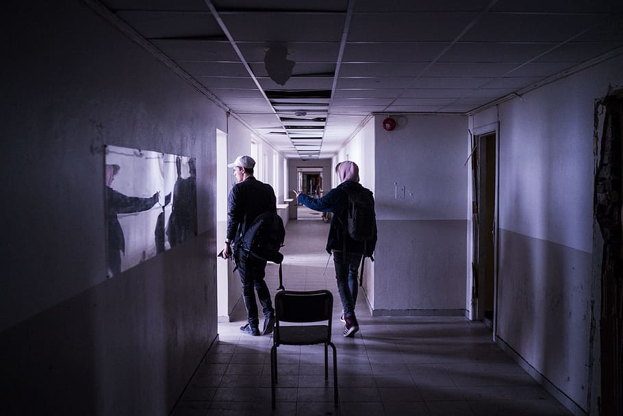 two men walking on corridor, two person walking on white corridor HD wallpaper