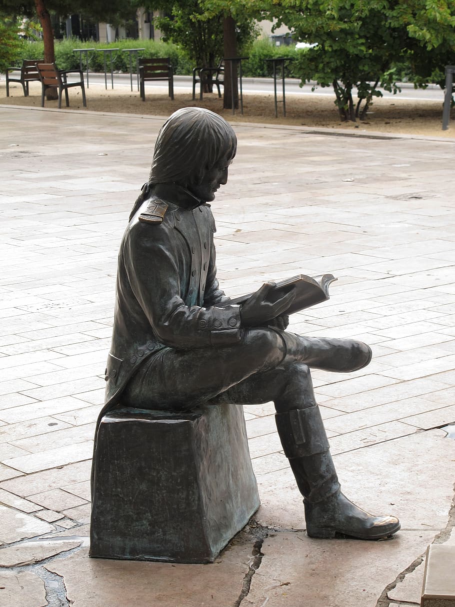 statue, reading, man, sitting, bonaparte, bronze, j - p, delights, HD wallpaper