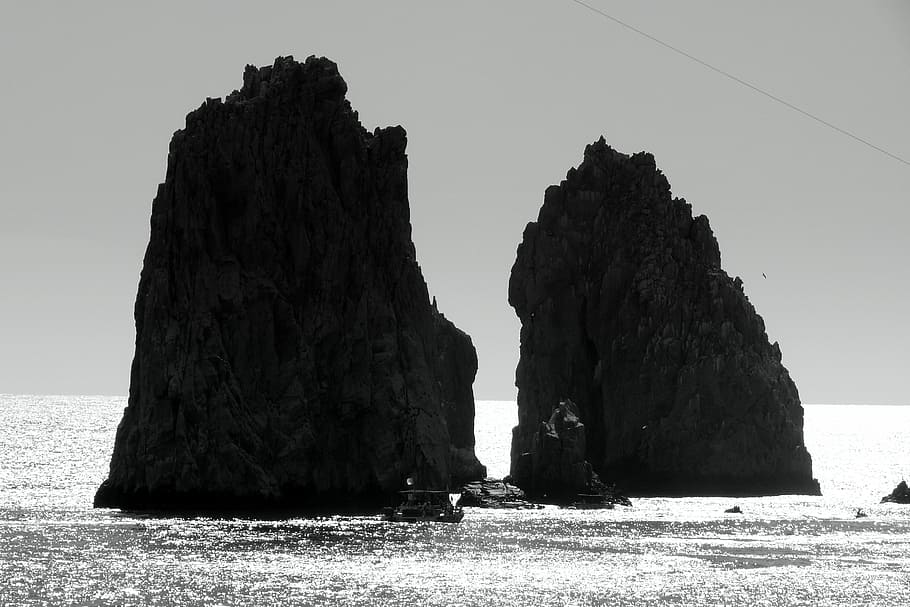 two rock formations in ocean, cabo san lucas, mexico, water, rocks, HD wallpaper