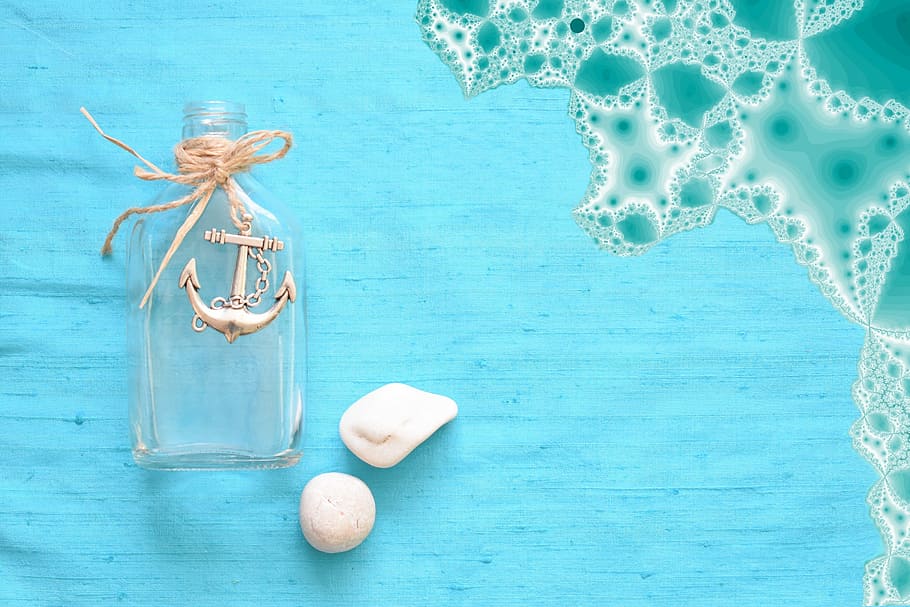 clear glass bottle, summer, sea, foam, sea foam, fractal, anchor