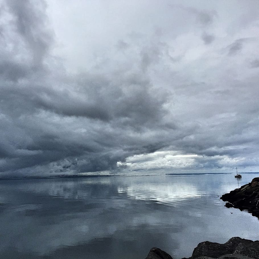 body of water under cloudy sky, thunder, sorry, summer, landscapes HD wallpaper