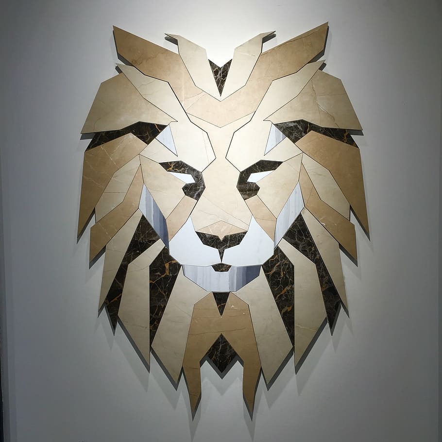 lion, design, creative, wall, art, mosaic, decoration, indoor HD wallpaper