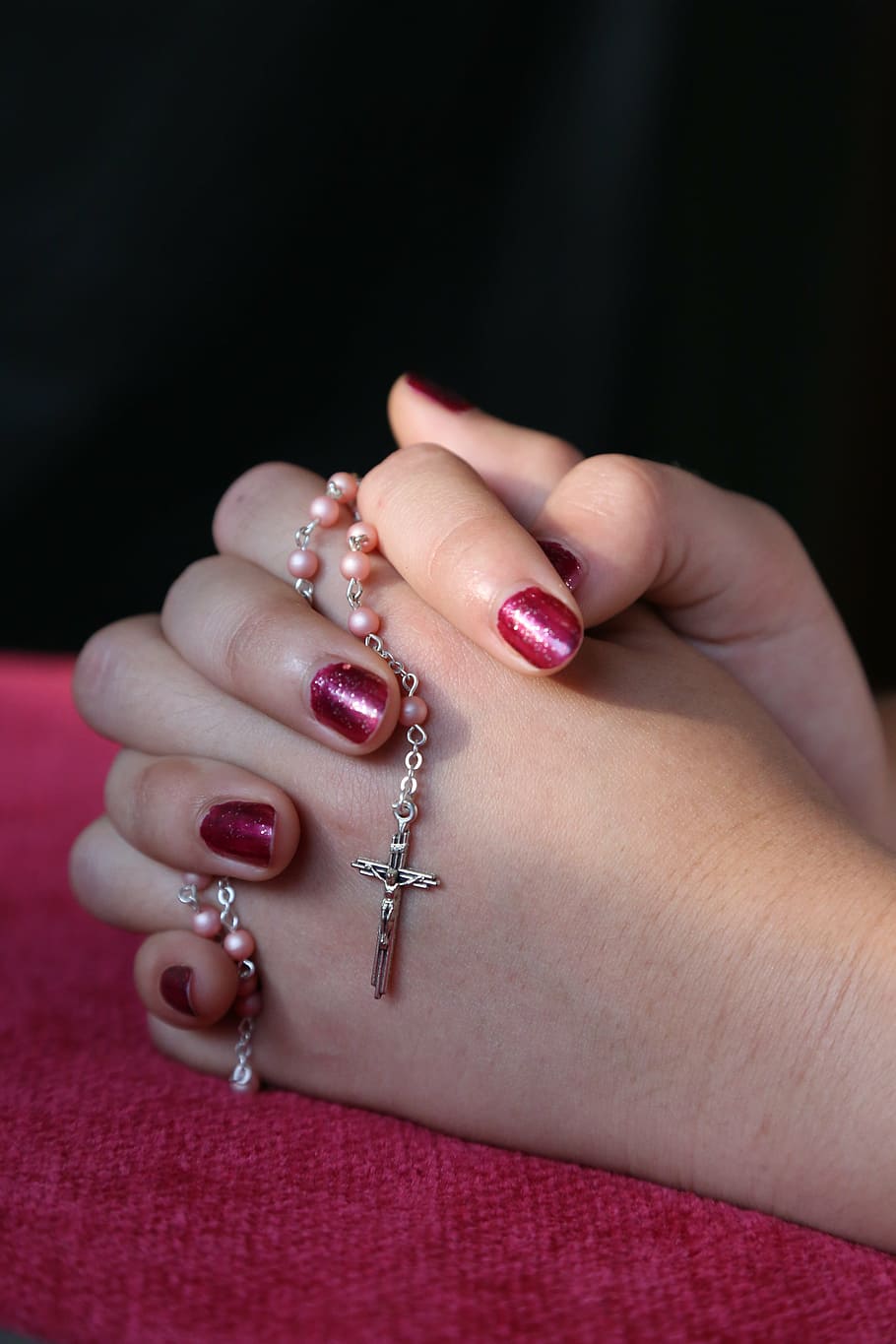 person holding rosary, girl, lady, hand, pray, woman, female