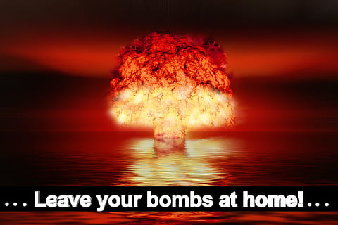 leave you bombs at home! illustration, atomic bomb, nuclear weapons HD wallpaper