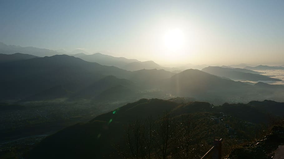 mountains during daytime, Sunrise, Mountain, Nature, sky, landscape HD wallpaper