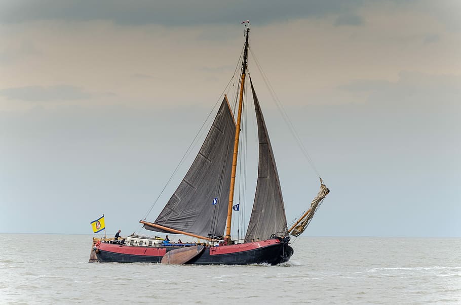 Sailing, Wadden Sea, Flat, Bottom, tjalk, flat bottom, water, HD wallpaper