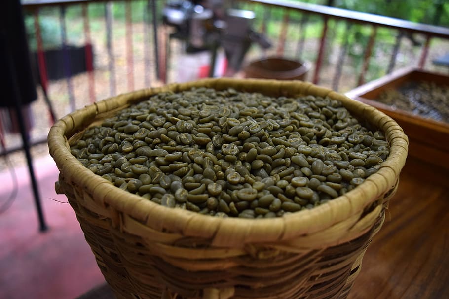 coffee, toasted, green, grain, coffee grains, colombia, basket HD wallpaper