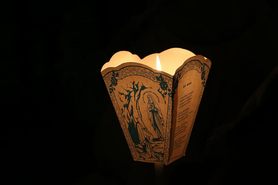 pilgrimage, ave maria, pray, religion, candle, silence, black background HD wallpaper