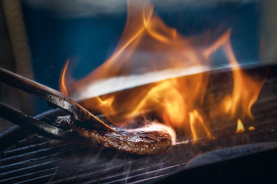 fire, dark, night, camping, travel, adventure, grill, meat HD wallpaper