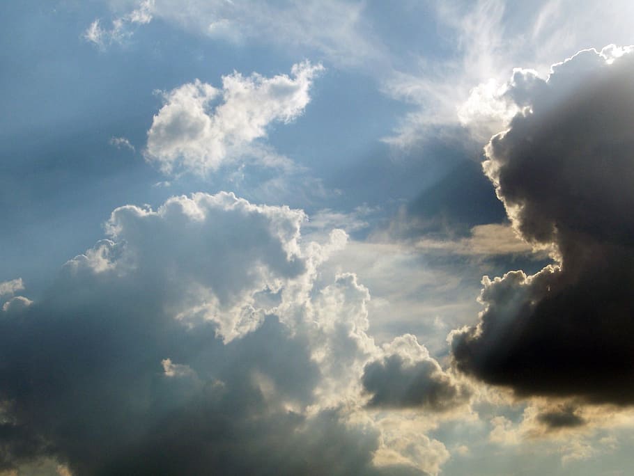 Clouds, Sun, Rays, Cloudscape, sky, cumulus, fluffy, cloud - sky HD wallpaper