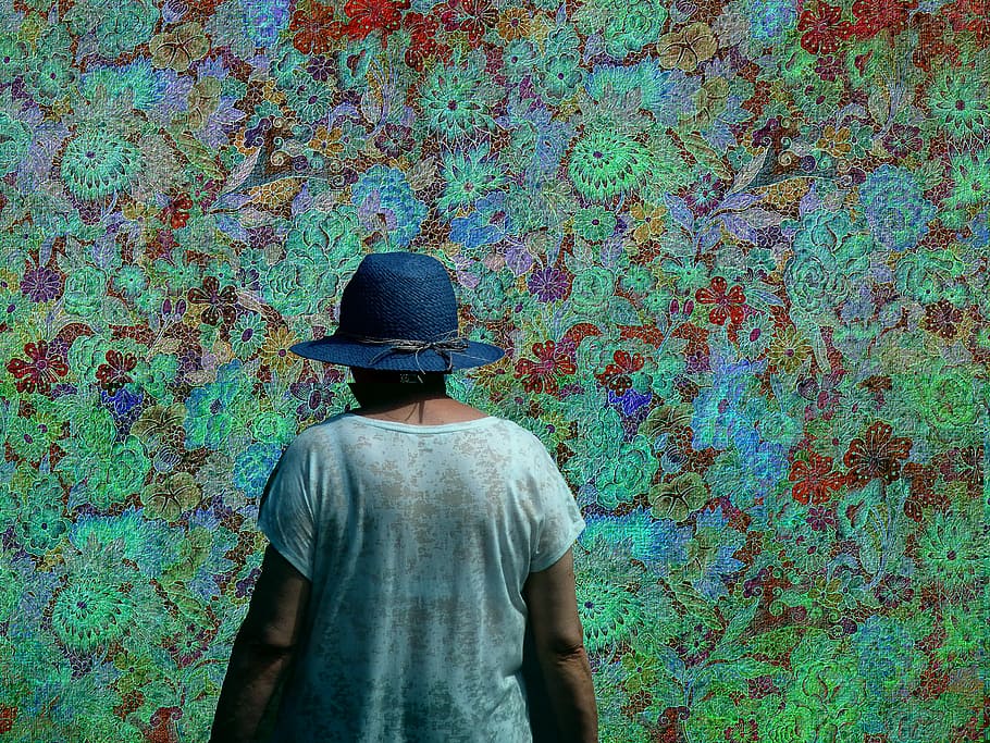 Blue Hat, Headwear, Summer, out, cheerful, rear view, one man only HD wallpaper