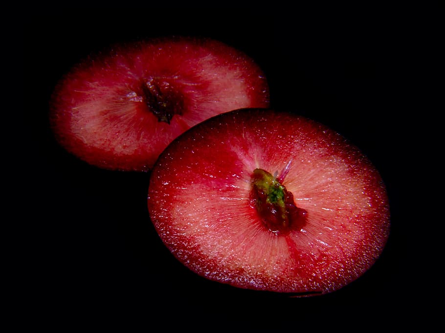 plum, slice, seed, half, ripe, red, sweet, fruit, delicious HD wallpaper