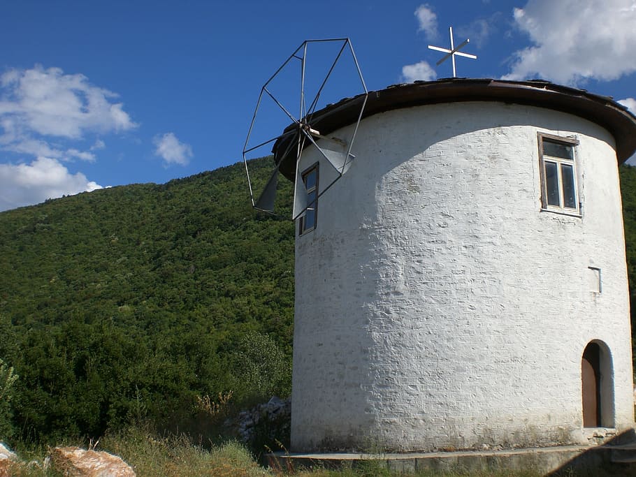 Mill, Windmills, Greece, Pinwheel, alternative energy, wind power HD wallpaper