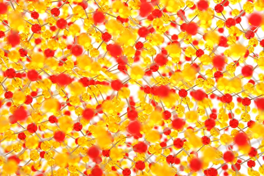 yellow and red abstract art, atom, chemistry, molecular, physics HD wallpaper