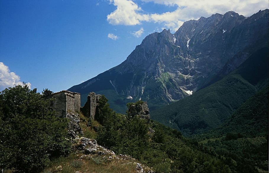 castle, ruins, landscape, mountain, famous Place, sky, plant HD wallpaper