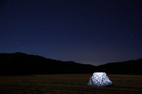 camping tent near mountain during nighttime, white, dome, ground HD wallpaper