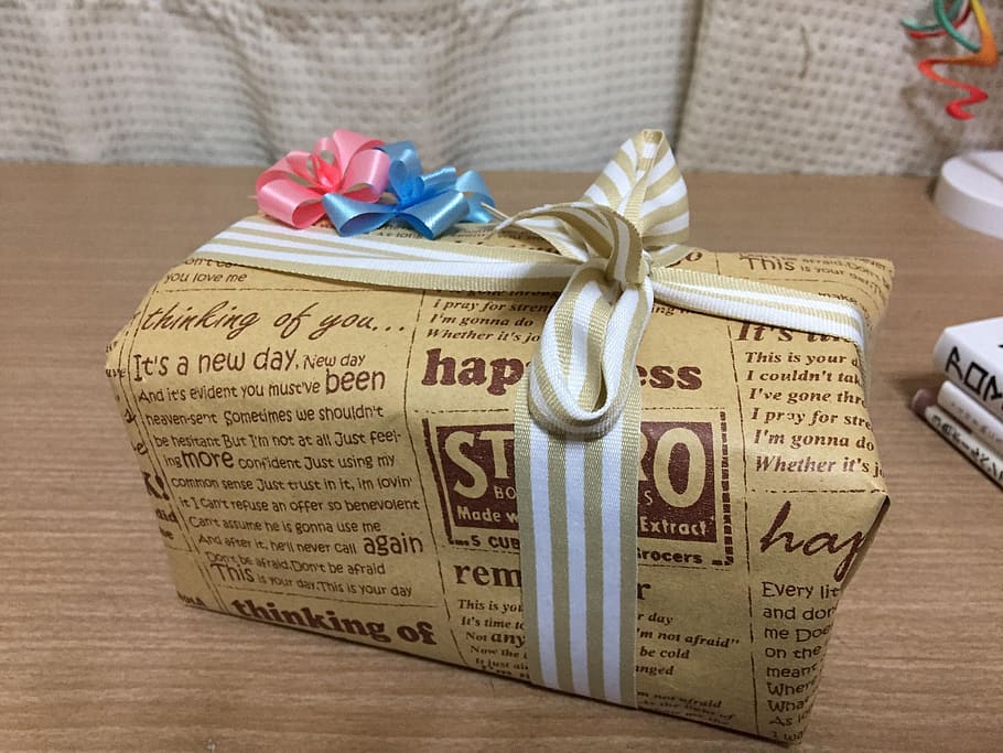 gift, christmas, wrapping, text, indoors, ribbon - sewing item HD wallpaper