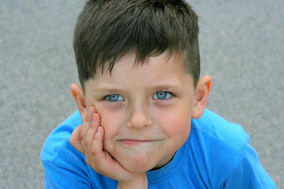 Boy, Portrait, blue, childhood, looking at camera, boys, headshot HD wallpaper