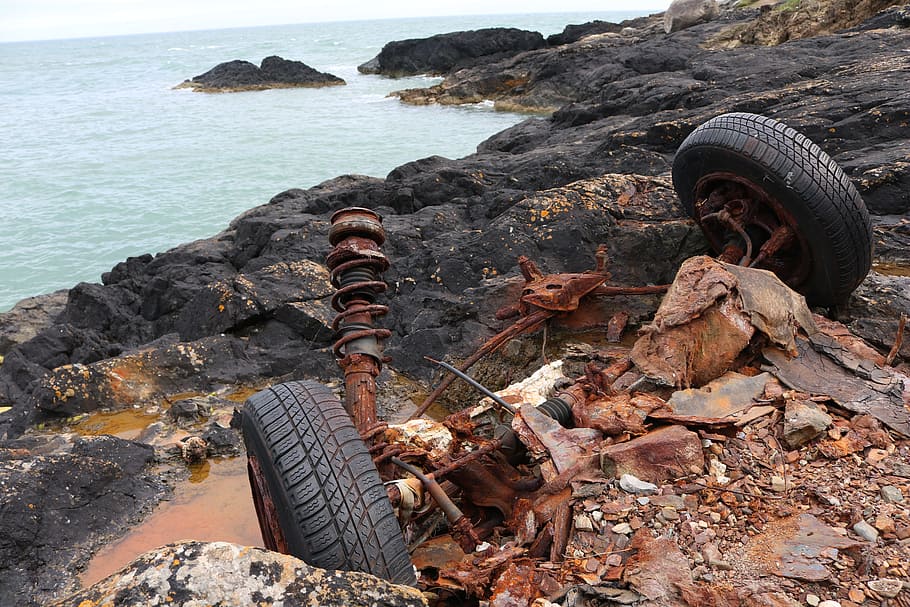 garbage, scrap, coast, stainless, metal, broken, old, rusted HD wallpaper