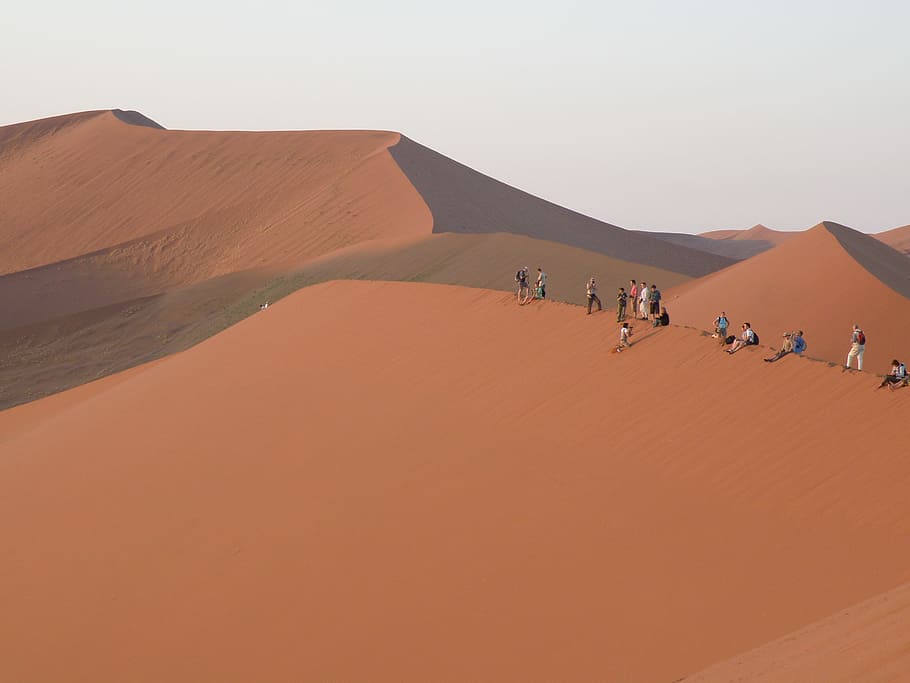 dunes, namibia, sand, desert, sand dune, group of people, land HD wallpaper