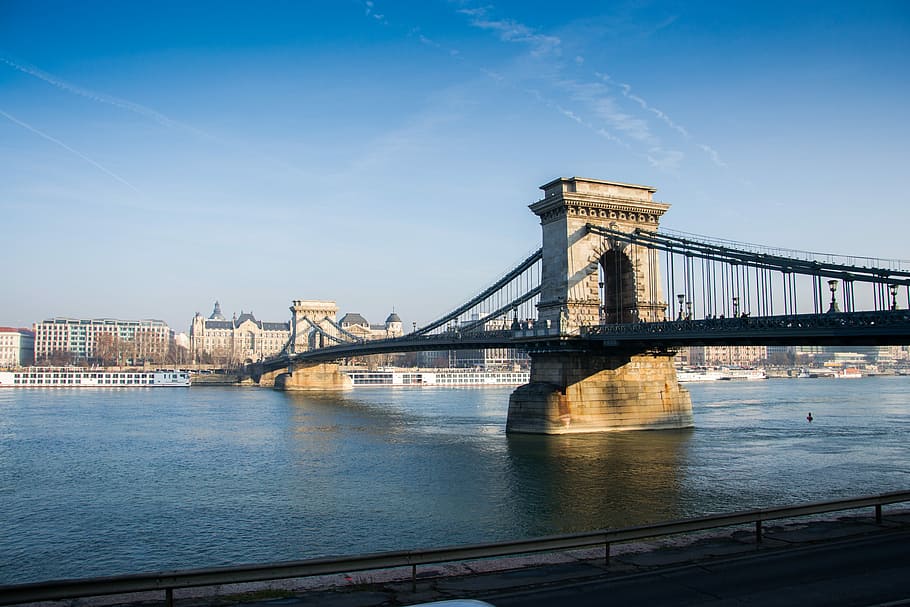 Bridge, Budapest, Architecture, River, hungary, danube, building, HD wallpaper