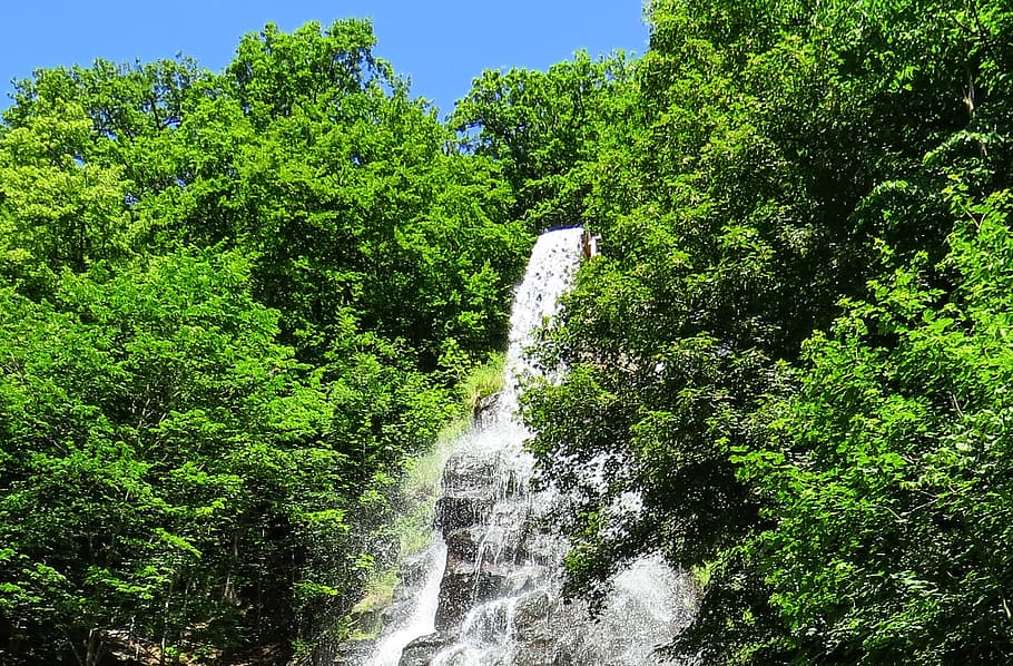 waterfall, river, slope, forest, steep, nature, landscape, outdoors HD wallpaper