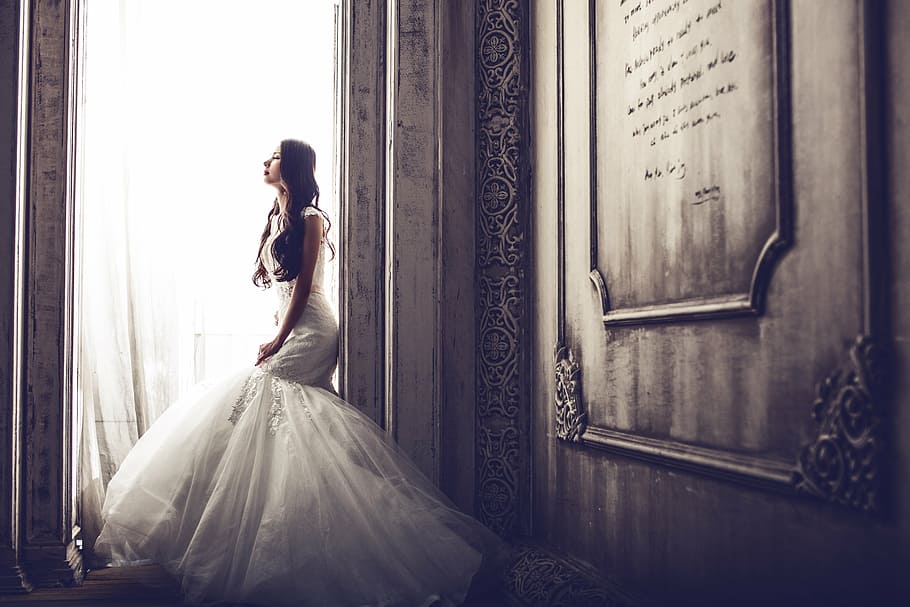 woman in wedding gown photo, wedding dresses, castle, bride HD wallpaper