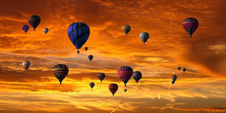 assorted-color hot air balloons up in sky, emotions, holidays, HD wallpaper